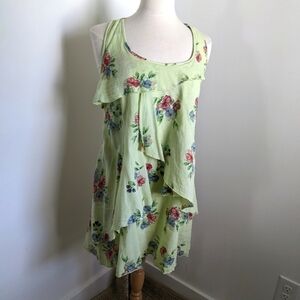 𝅺fresh Produce Green Floral Tiered Tunic Top or Mini Dress L